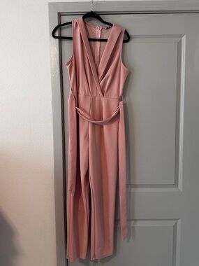 Fashion Nova Sleeveless V-Neck Pink Jumpsuit with Waist Tie- Size M